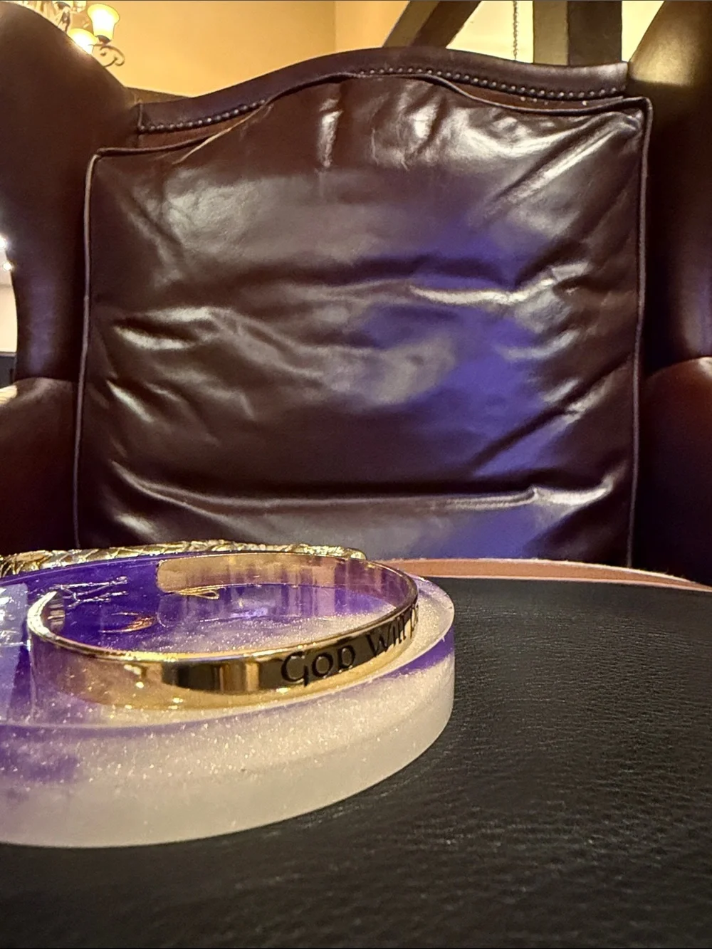 Hallmark Gold Tone Cuff Bracelet with Black Lettering